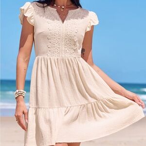 Cupshe Cream Lace Flutter Sleeve Coverup dress